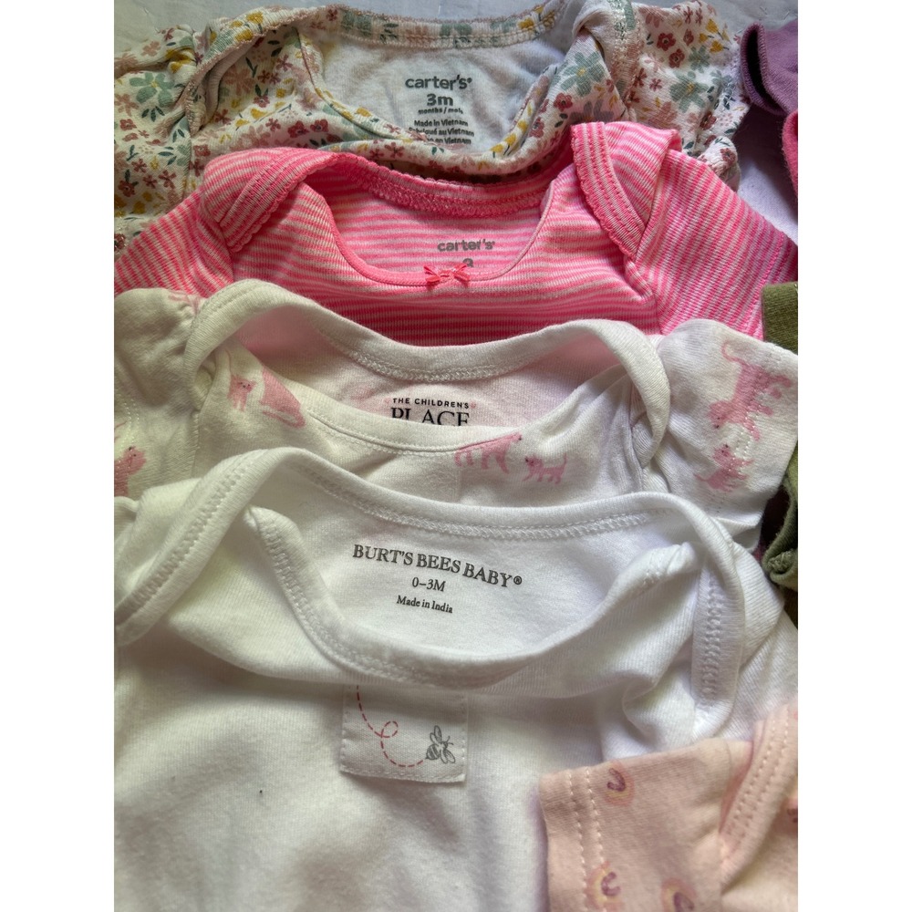 Lot of 8 Baby Girls Bodysuits 3 Months Carters Burts Bees Childrens Place #3 - Picture 5 of 6
